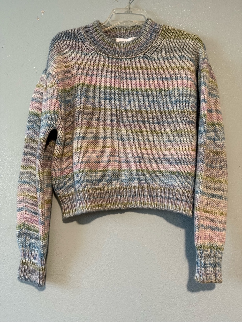 NWT Something Navy Pastel Striped Crewneck Sweater SIZE XS